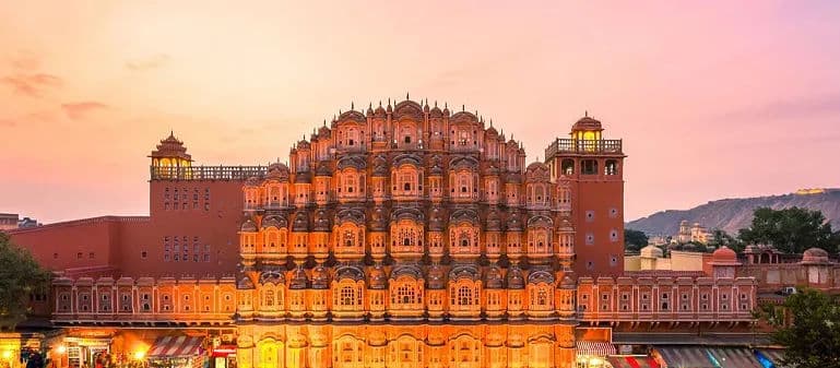 Famous Hawa Mahal Palace of Winds Landmark in Jaipur City Hawa Mahal Jaipur at Sunset