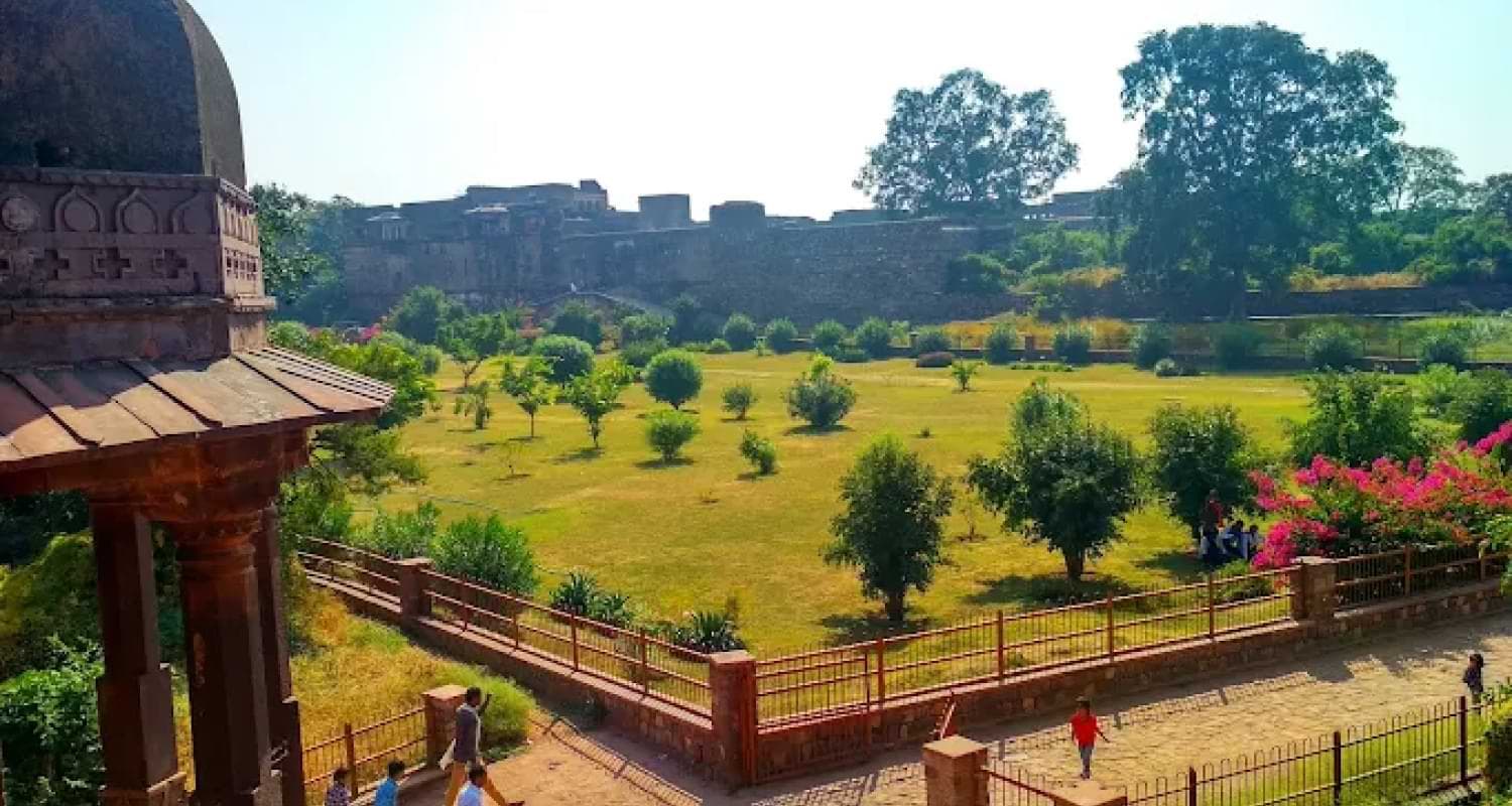 Panoramic View of Lush Gardens and Walls at Ranthambore Fort Ranthambore Fort Garden View