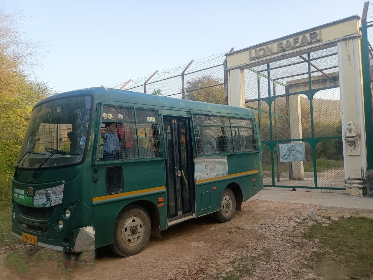 Entry gate of Lion Safari in Jaipur with safari bus Lion Safari Jaipur entry gate