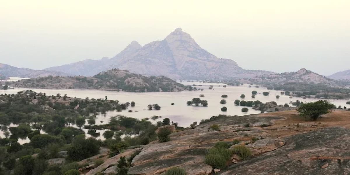 Jawai Dam Lake and Hills Landscape Rajasthan Jawai Bandh Landscape