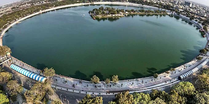 Aerial view of Kankaria Lake in Ahmedabad Kankaria Lake in Ahmedabad